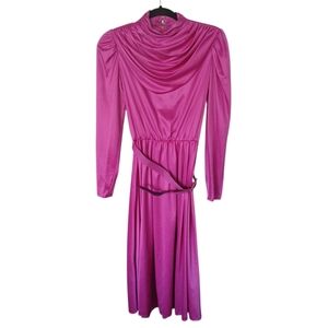 Mister Jay Vintage Dark Pink High Neck Belted Dress Size 10